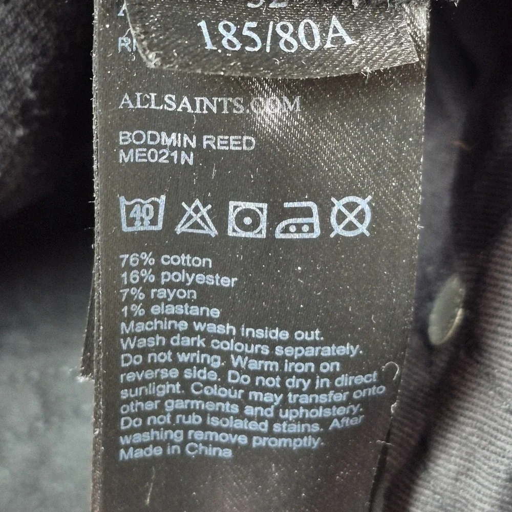 ALLSAINTS Men's W32 Reed‎ Bodmin Black Jeans Button Fly Slim Straight Stretch